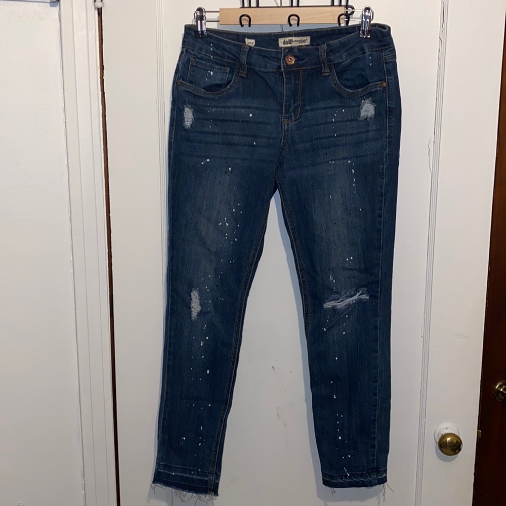 Dollhouse skinny cropped jeans with paint splattered and distressed